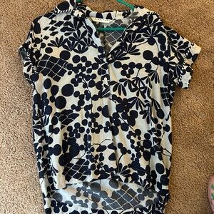 Blue and White Patterned Blouse